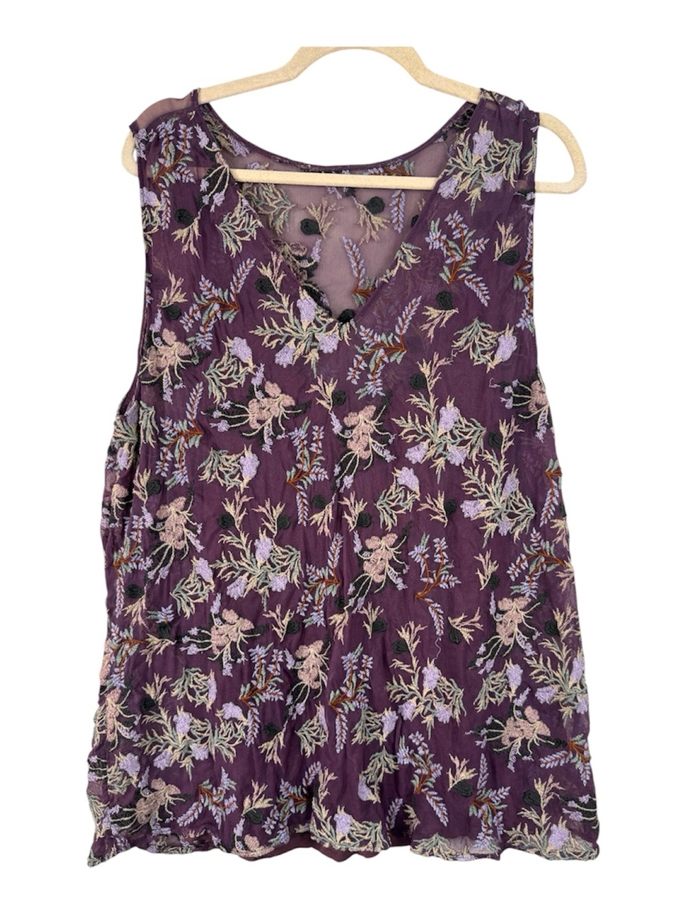 Sundance Purple Floral Embroidered Blouse Womens XL Boho Girly Fall Sleeveless
